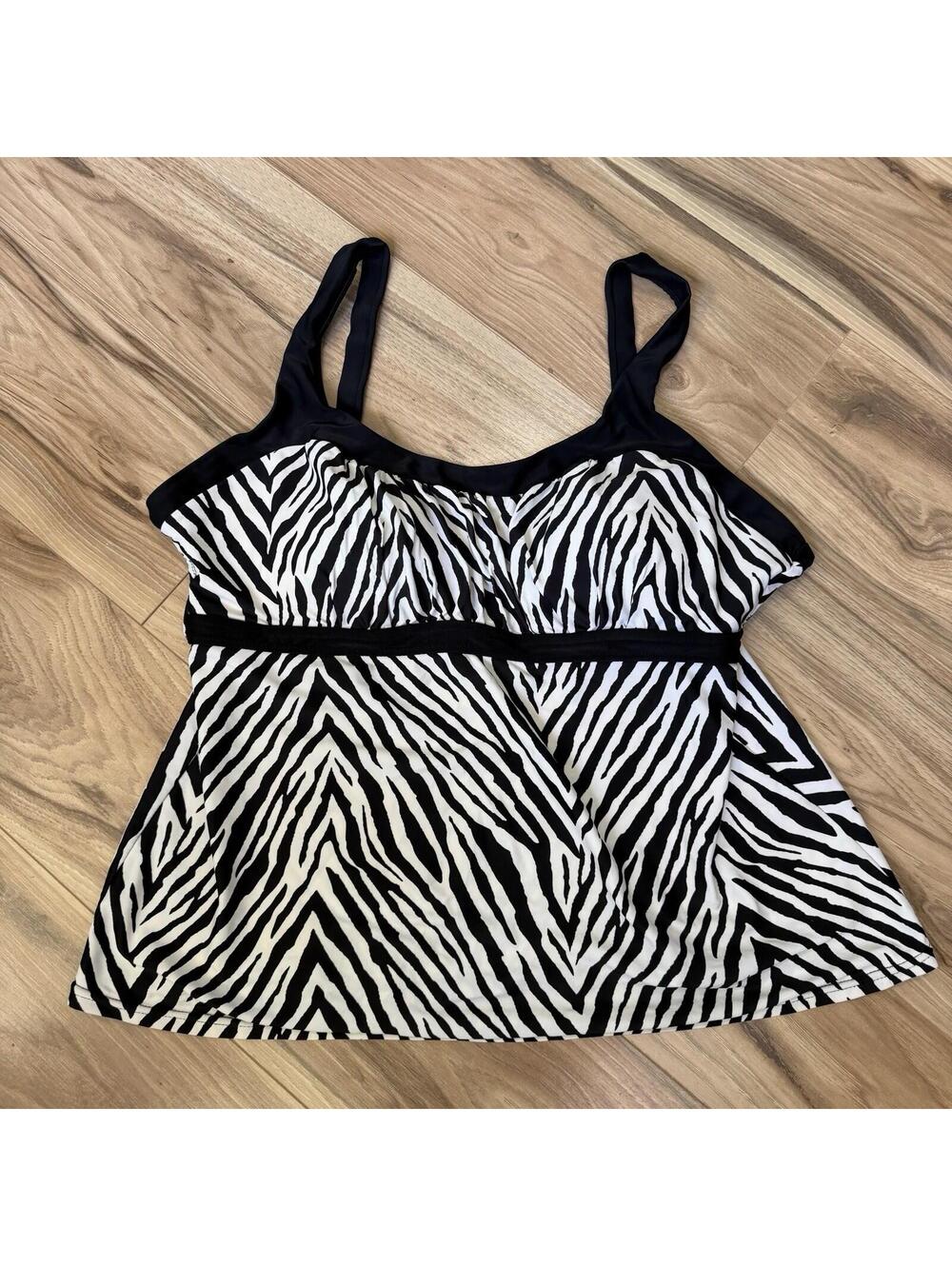 Zeroxposur Zebra Print Tankini Swim Top Size 14 Black White Animal Print